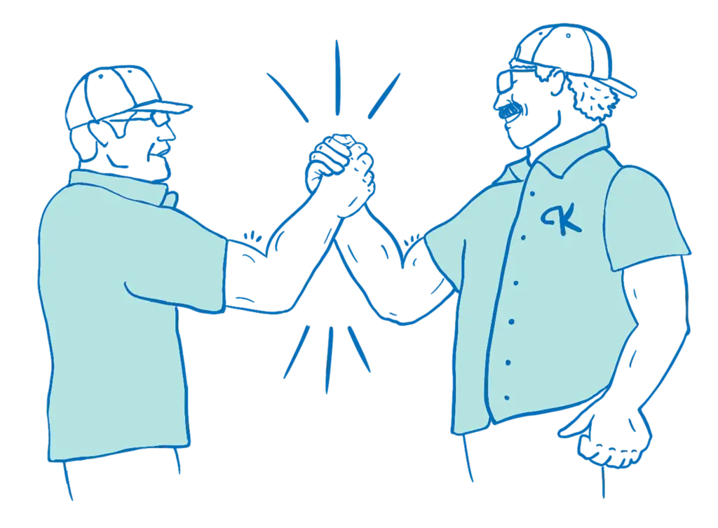 Illustration of two Pool Keepers technicians shaking hands
