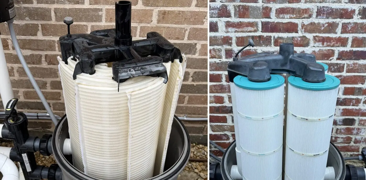 Dirty vs. clean pool cartridge filter elements